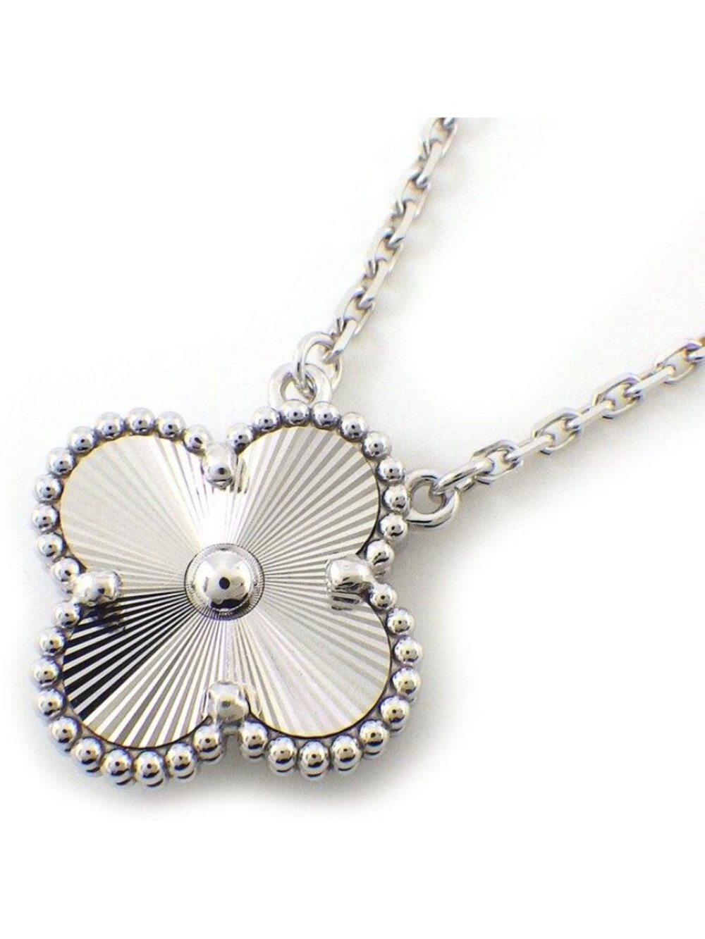 Van Cleef & Arpels Necklace Vintage Alhambra Guilloche October 18k White Gold